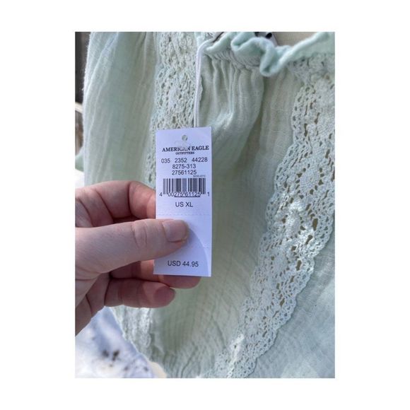 American Eagle Outfitters Mint Green Knit Crop Top Off Shoulder Balloon Sleeve S - Picture 9 of 12